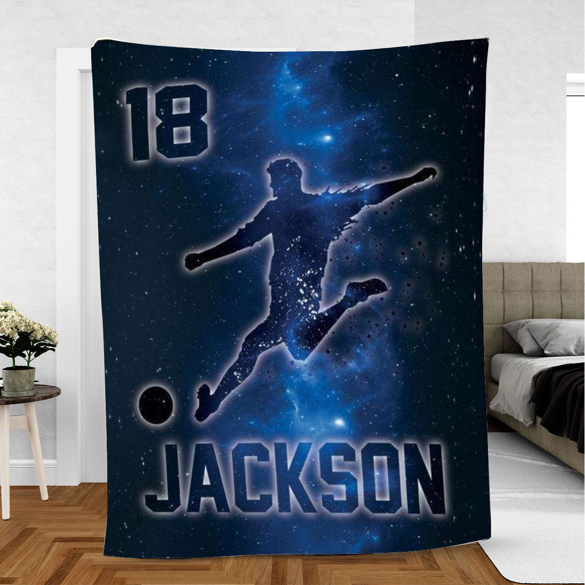 Petmytshirt Soccer Blanket Soccer Player Galaxy Sport Lover Gift Sherpa Fleece Blanket Custom Name Number Soft Cozy Plush Throw Blanket