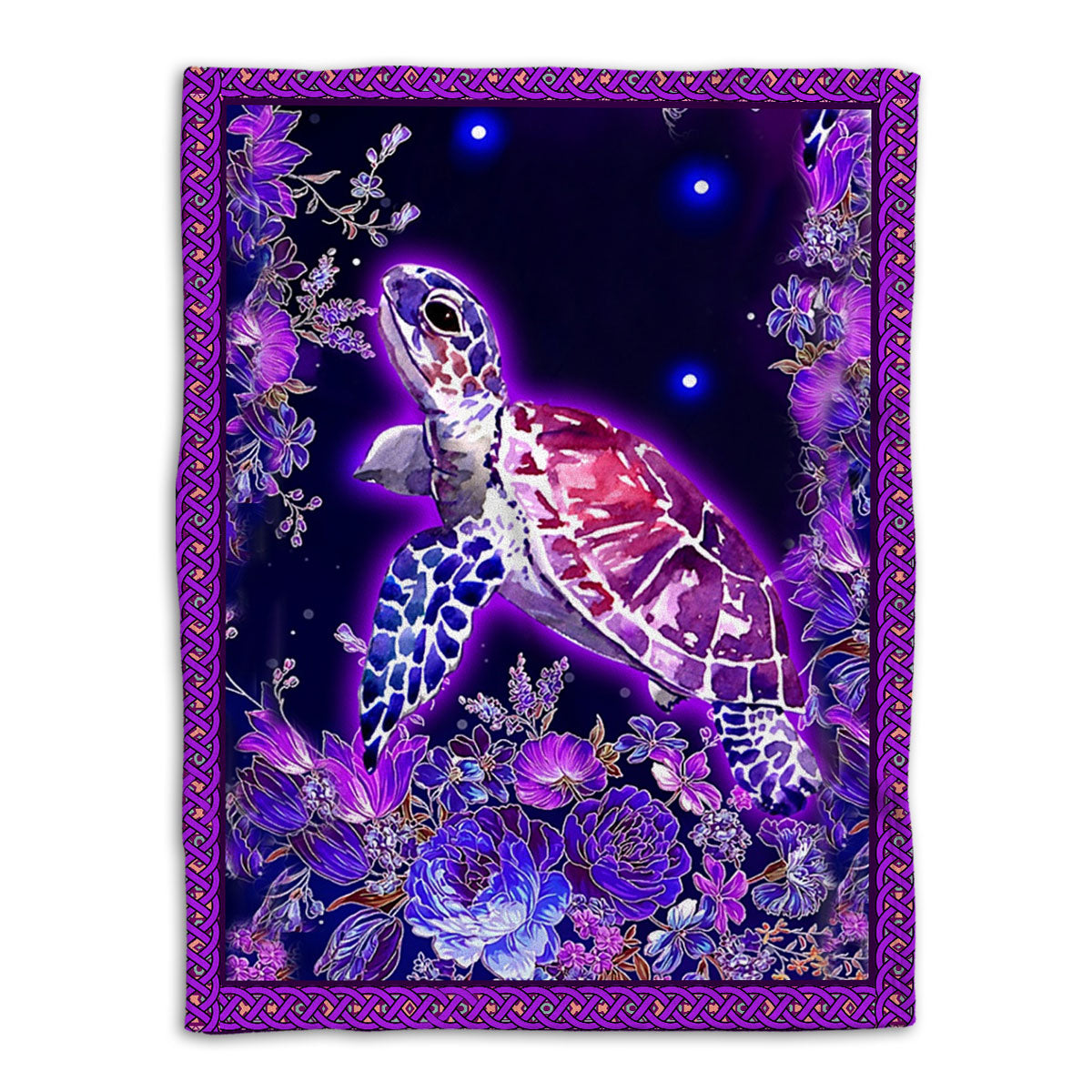 Turtle Blanket Turtle Purple Flower Ocean Animal Lover Gift Sherpa Fleece Blanket Soft Cozy Plush Throw Blanket