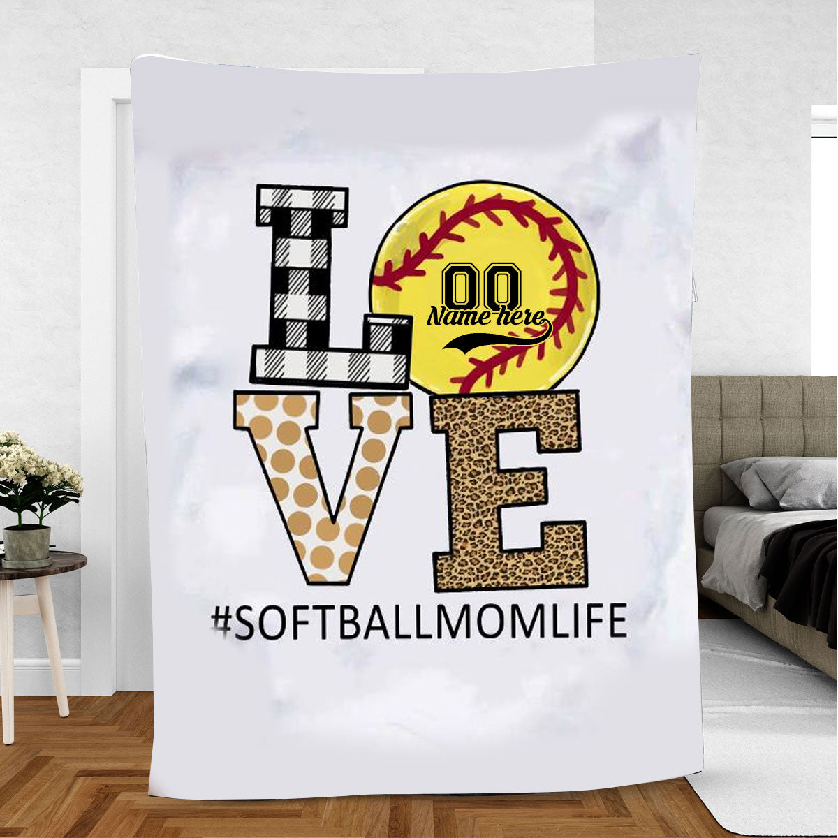 Petmytshirt Softball Blanket Softball For Mom Mother Sherpa Fleece Blanket Custom Name Number Soft Cozy Plush Throw Blanket