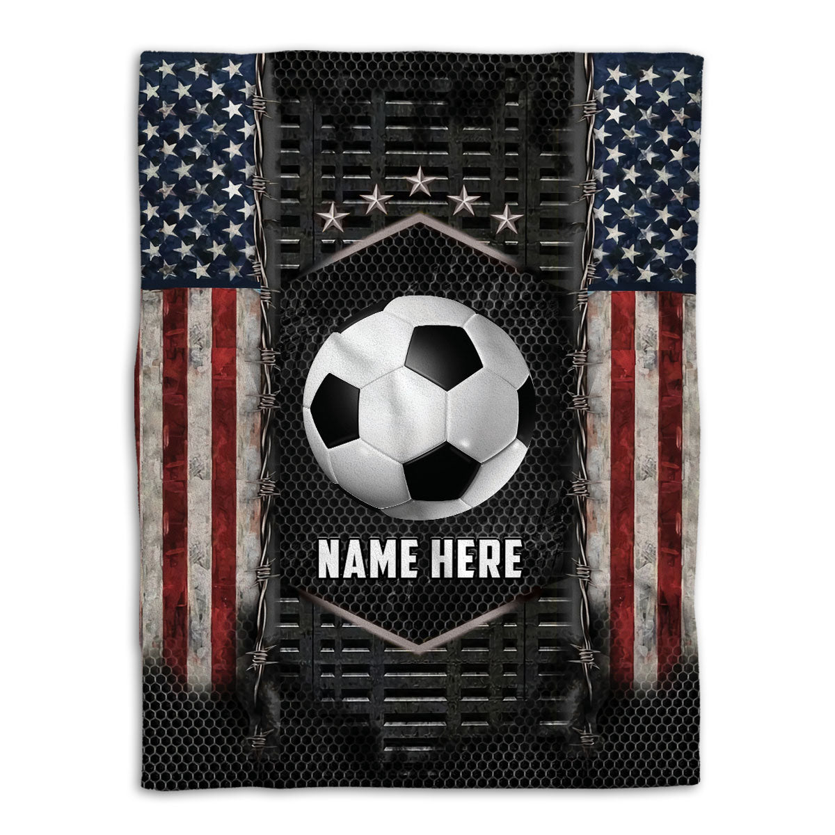 Petmytshirt Soccer Blanket Soccer American Flag Sport Lover Gift Sherpa Fleece Blanket Custom Name Soft Cozy Plush Throw Blanket