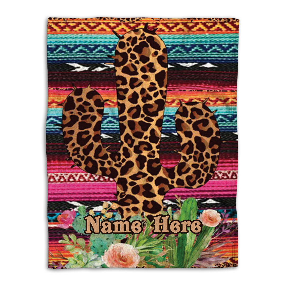 Petmytshirt Cow Blanket Leopard Cactus Wild West For Western Cowgirl Sherpa Fleece Blanket Custom Name Soft Cozy Plush Throw Blanket
