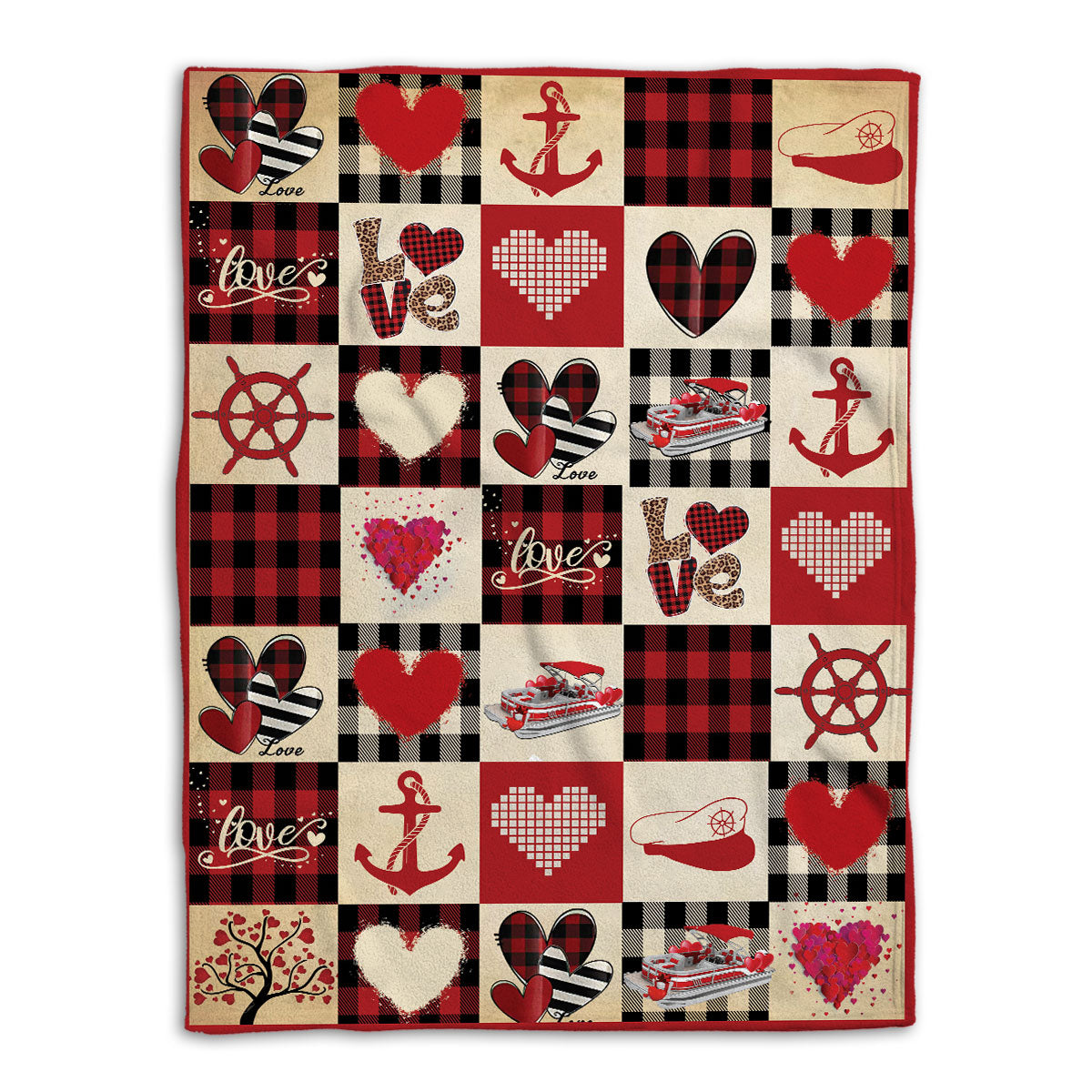 Pontoon Blanket Pontoon Boat With Heart Pattern Gift Sherpa Fleece Blanket Soft Cozy Plush Throw Blanket