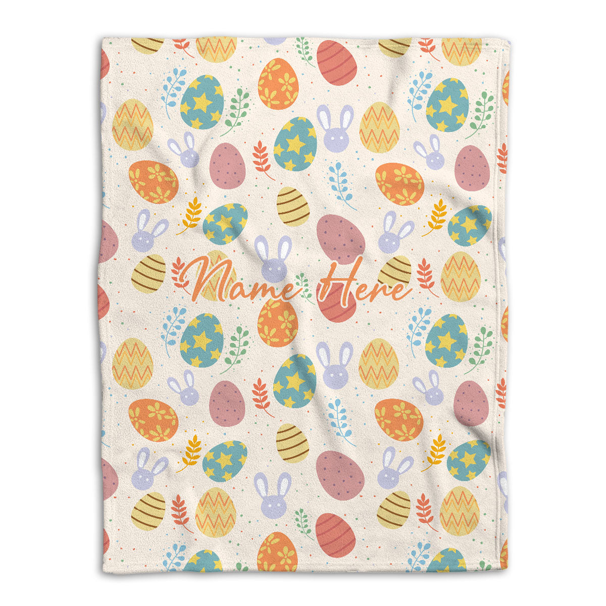 Petmytshirt Easter Egg Blanket Colorful Cute Happy Easter Egg Sherpa Fleece Blanket Custom Name Soft Cozy Plush Throw Blanket