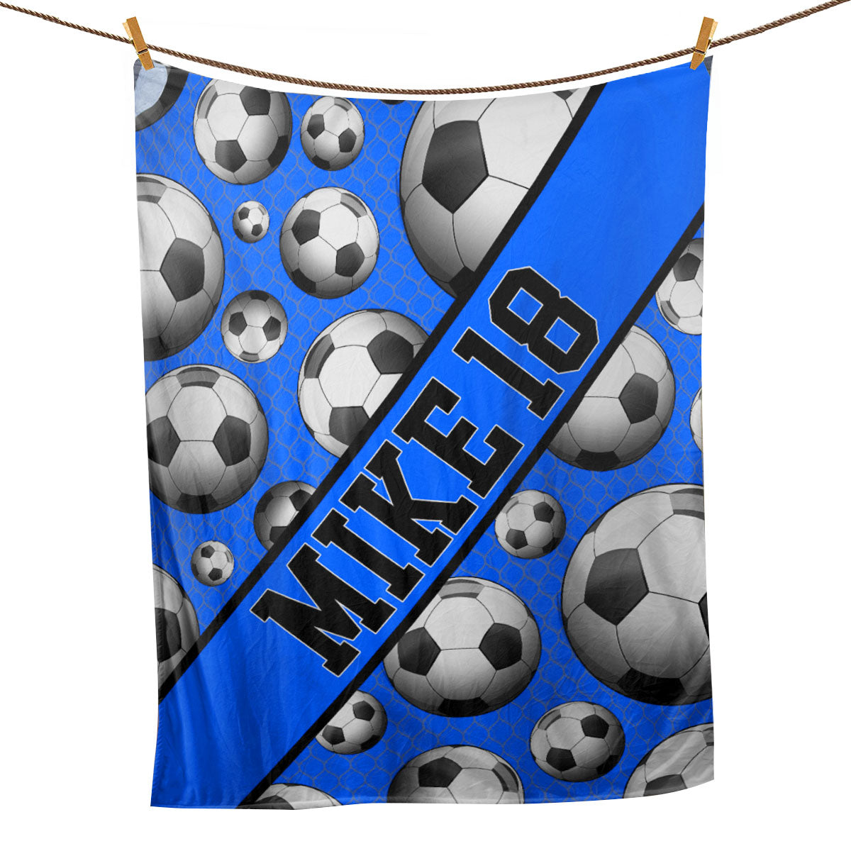 Petmytshirt Soccer Blanket Soccer Ball Blue Sport Lover Gift Sherpa Fleece Blanket Custom Name Number Soft Cozy Plush Throw Blanket