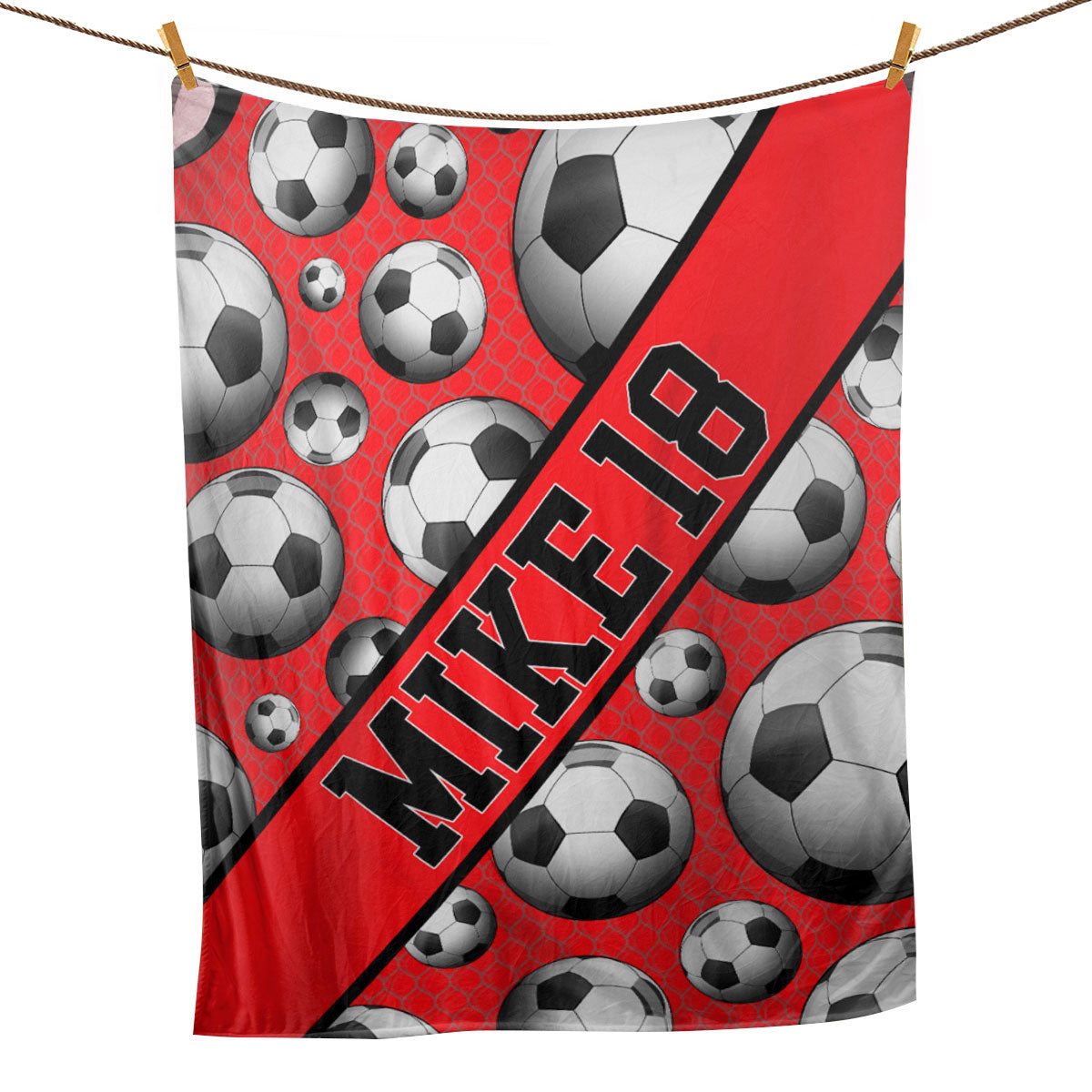 Petmytshirt Soccer Blanket Soccer Ball Red Sport Lover Gift Sherpa Fleece Blanket Custom Name Number Soft Cozy Plush Throw Blanket
