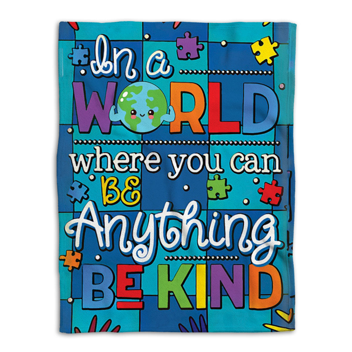 Autism Blanket Cute Pattern Autism Awareness Puzzle Piece Be Kind Sherpa Fleece Blanket Soft Cozy Plush Throw Blanket