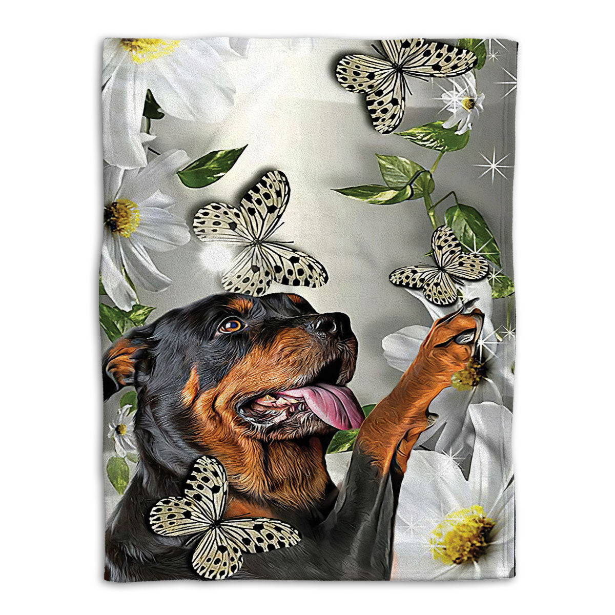 Butterfly Blanket Rottweiler Dog Lover Daisy Flower Butterflies Butterfly Sherpa Fleece Blanket Soft Cozy Plush Throw Blanket