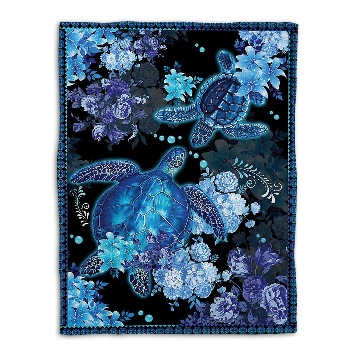 Turtle Blanket Floral Sea Turtle Flower Sherpa Fleece Blanket Soft Cozy Plush Throw Blanket