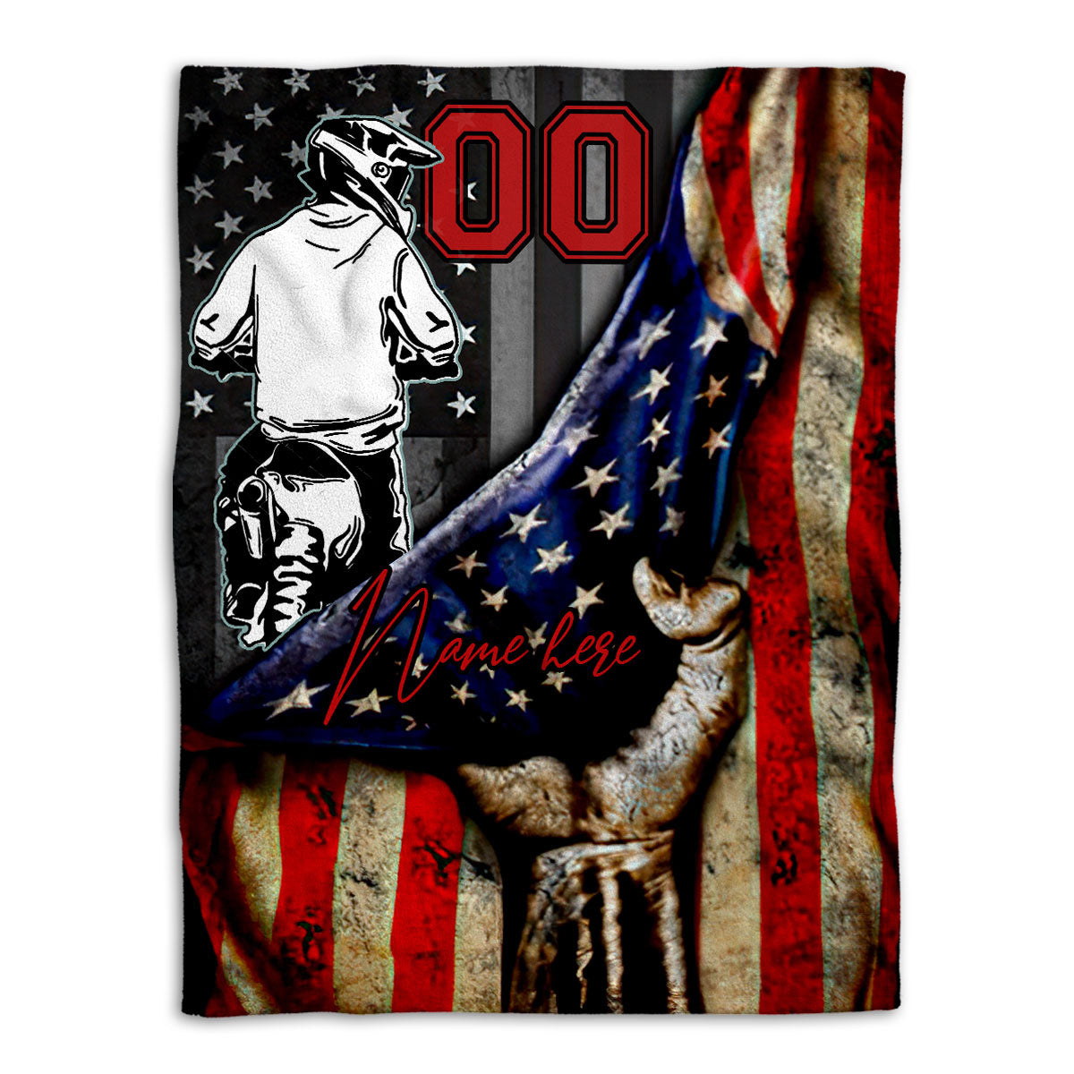Petmytshirt Racing Blanket US Flag Motorcycle Boy Sherpa Fleece Blanket Custom Name Number Soft Cozy Plush Throw Blanket For Racer Boy