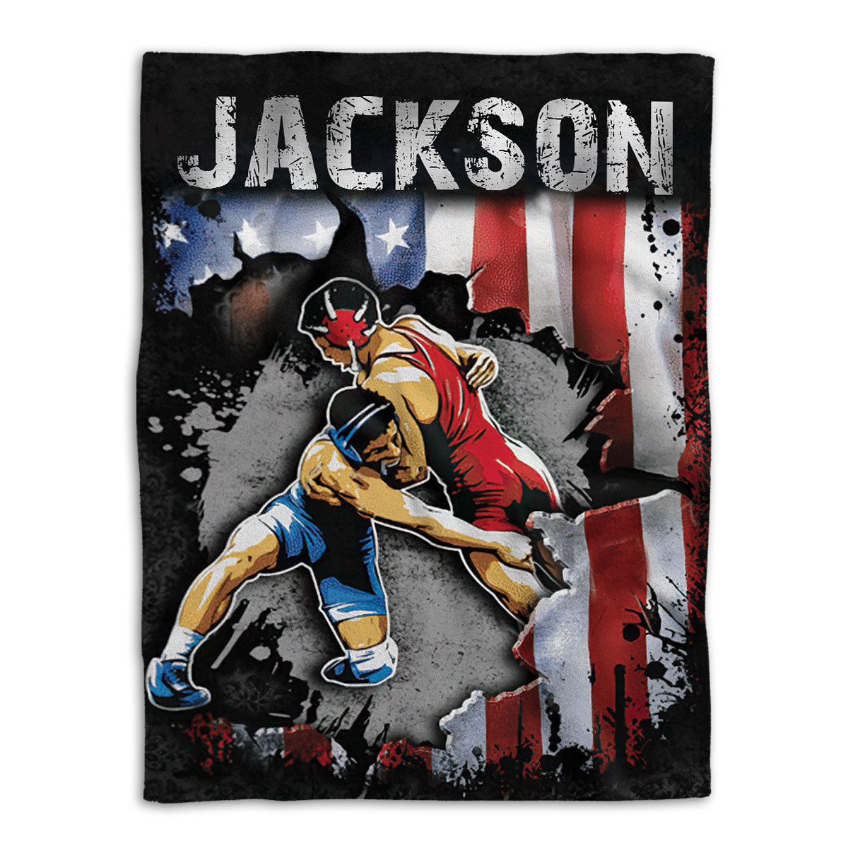 Petmytshirt Wrestling Blanket US Flag Sherpa Fleece Blanket Custom Name Soft Cozy Plush Throw Blanket For Boy Son