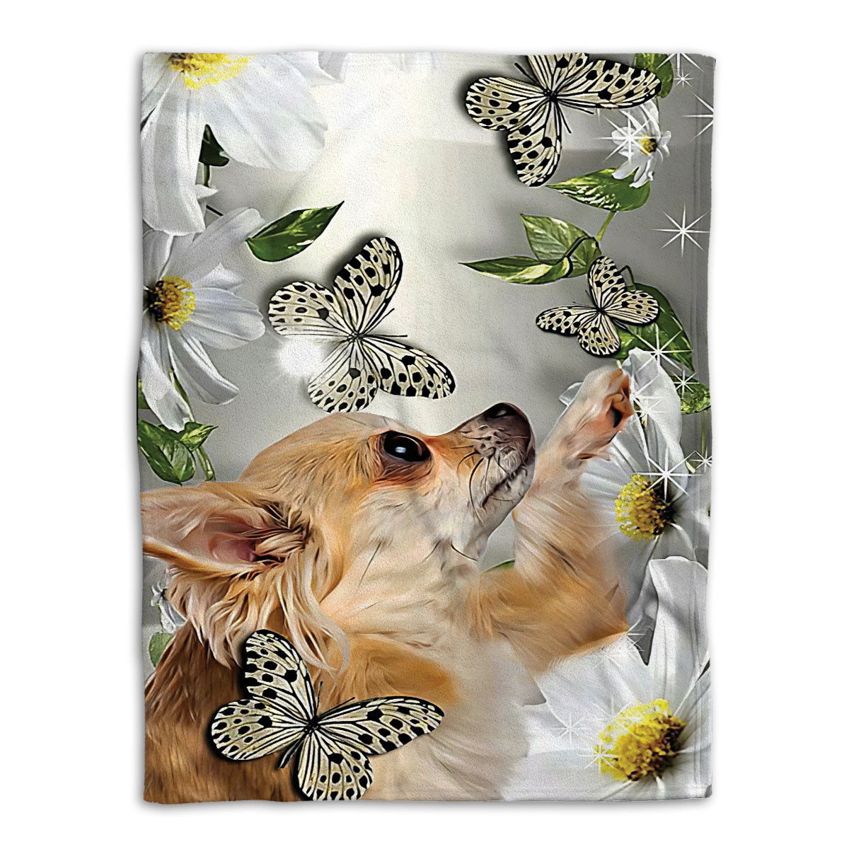 ButterflyChihuahua Blanket Chihuahua Dog Lover Daisy Flower Butterflies Butterfly Sherpa Fleece Blanket Soft Cozy Plush Throw Blanket