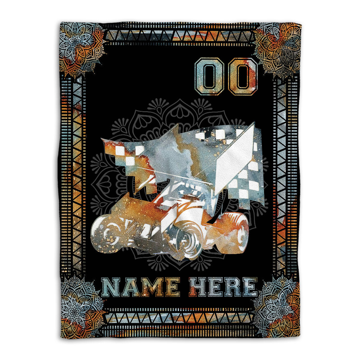 Petmytshirt Racing Blanket Mandala Vintage Racing Sprint Car Sherpa Fleece Blanket Custom Name Number Soft Cozy Plush Throw Blanket