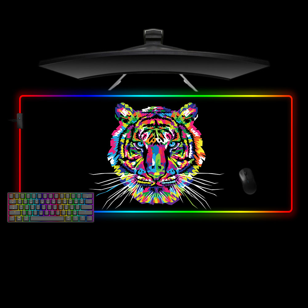 Allleftout Colorful Tiger Head Design M-Xxl Size Rgb Gaming Mouse Pad, Computer Desk Mat