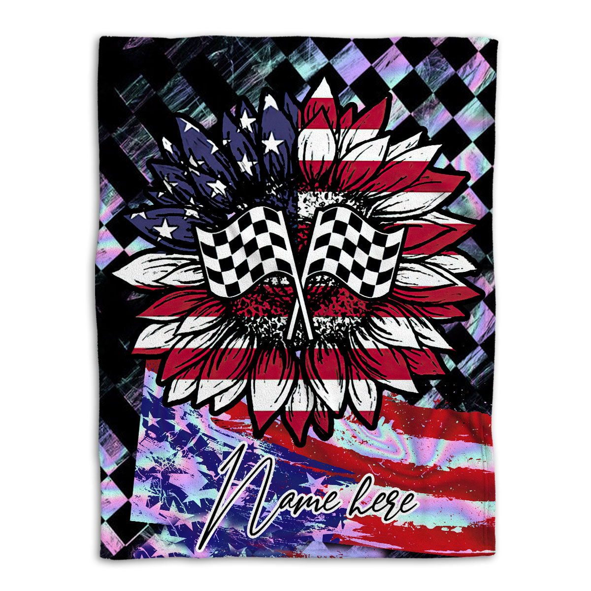 Petmytshirt Racing Blanket Hologram Sunflower Sherpa Fleece Blanket Custom Name Soft Cozy Plush Throw Blanket For Racer Boy Boyfriend