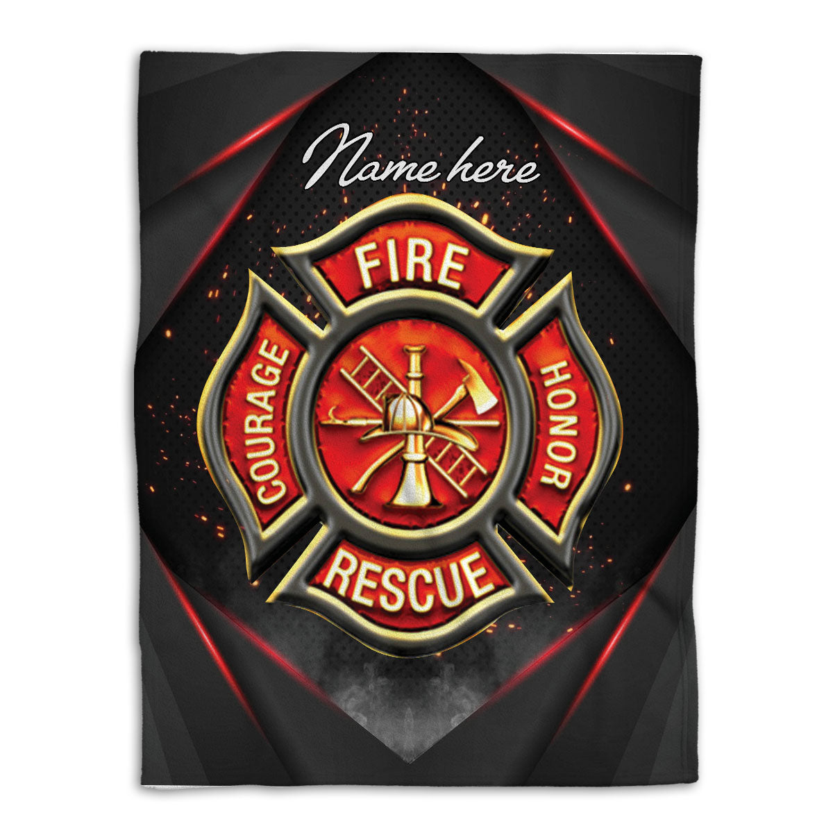 Petmytshirt Firefighter Blanket Firefighter Badge Black Red Firemen Sherpa Fleece Blanket Custom Name Soft Cozy Plush Throw Blanket