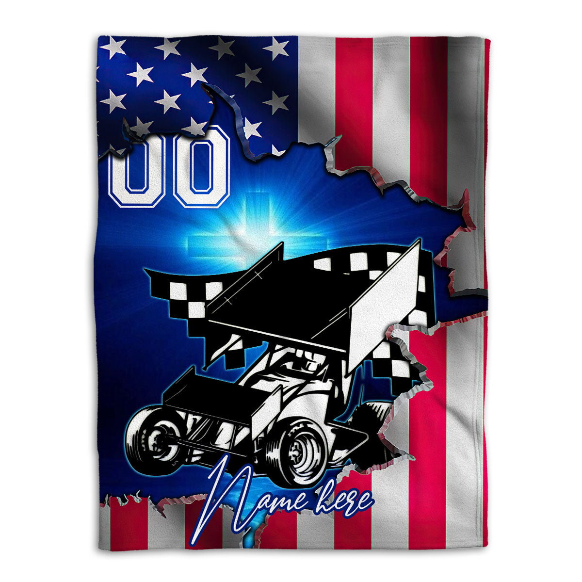 Petmytshirt Dirt Track Racing Blanket US Flag Dirt Track Racing Sprint Car Sherpa Fleece Blanket Soft Cozy Plush Throw Blanket For Racer Boy
