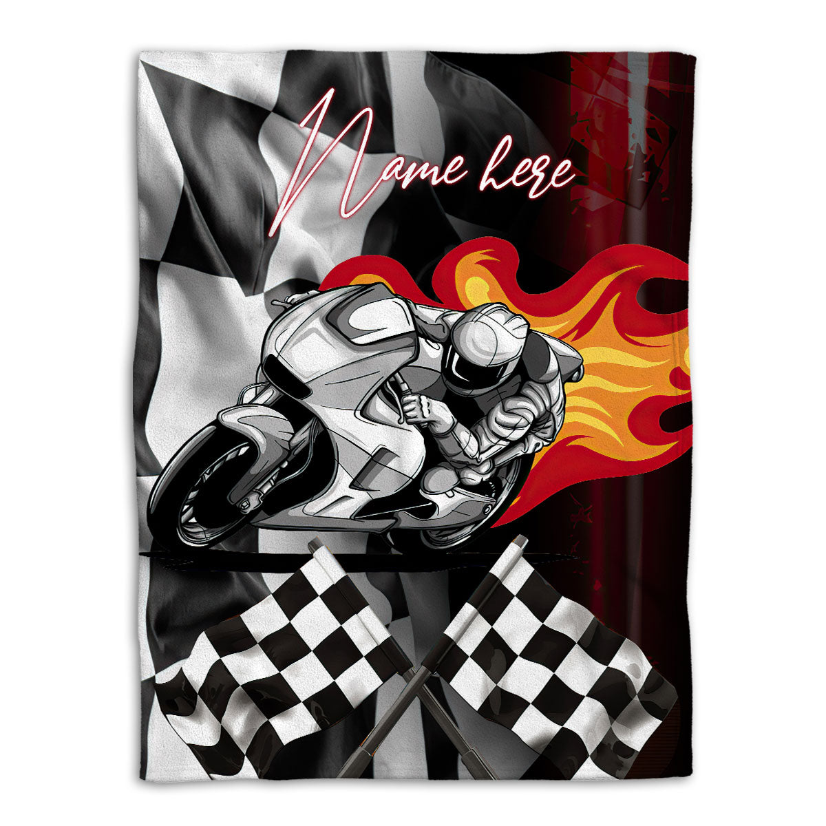 Petmytshirt Racing Blanket Fire Motorbike Motorcycle Racing Racer Flag Sherpa Fleece Blanket Custom Name Soft Cozy Plush Throw Blanket