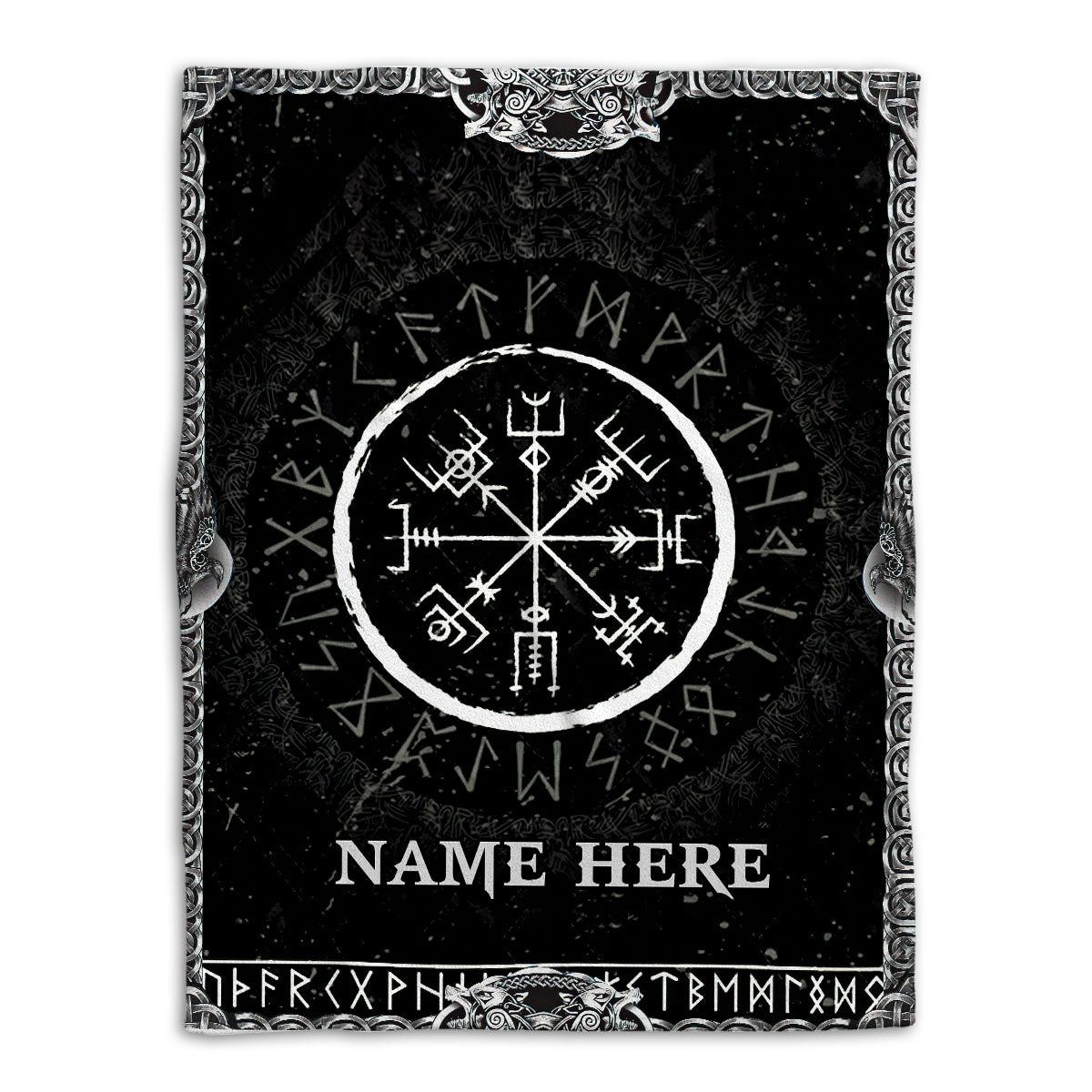 Petmytshirt Viking Blanket Vegvisir Runic Rune Black Norse Nordic Sherpa Fleece Blanket Custom Name Soft Cozy Plush Throw Blanket