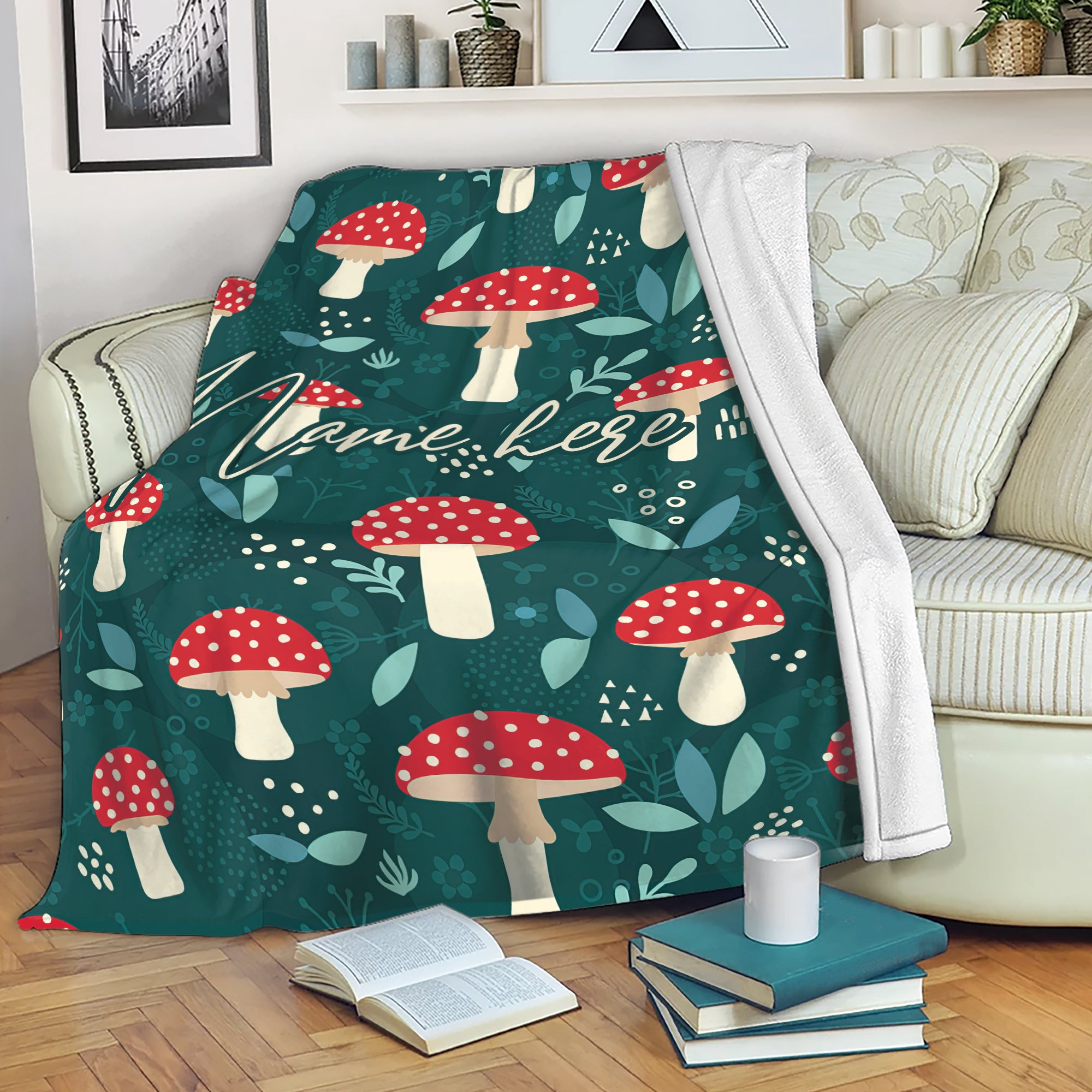 Petmytshirt Mushroom Blanket Wild Red Mushroom Plant Lover Sherpa Fleece Blanket Custom Name Soft Cozy Plush Throw Blanket