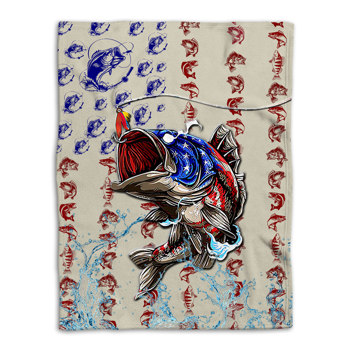 Fishing Blanket Fishing Fisherman Big Bass Fish American Flag Gift Sherpa Fleece Blanket Soft Cozy Plush Throw Blanket