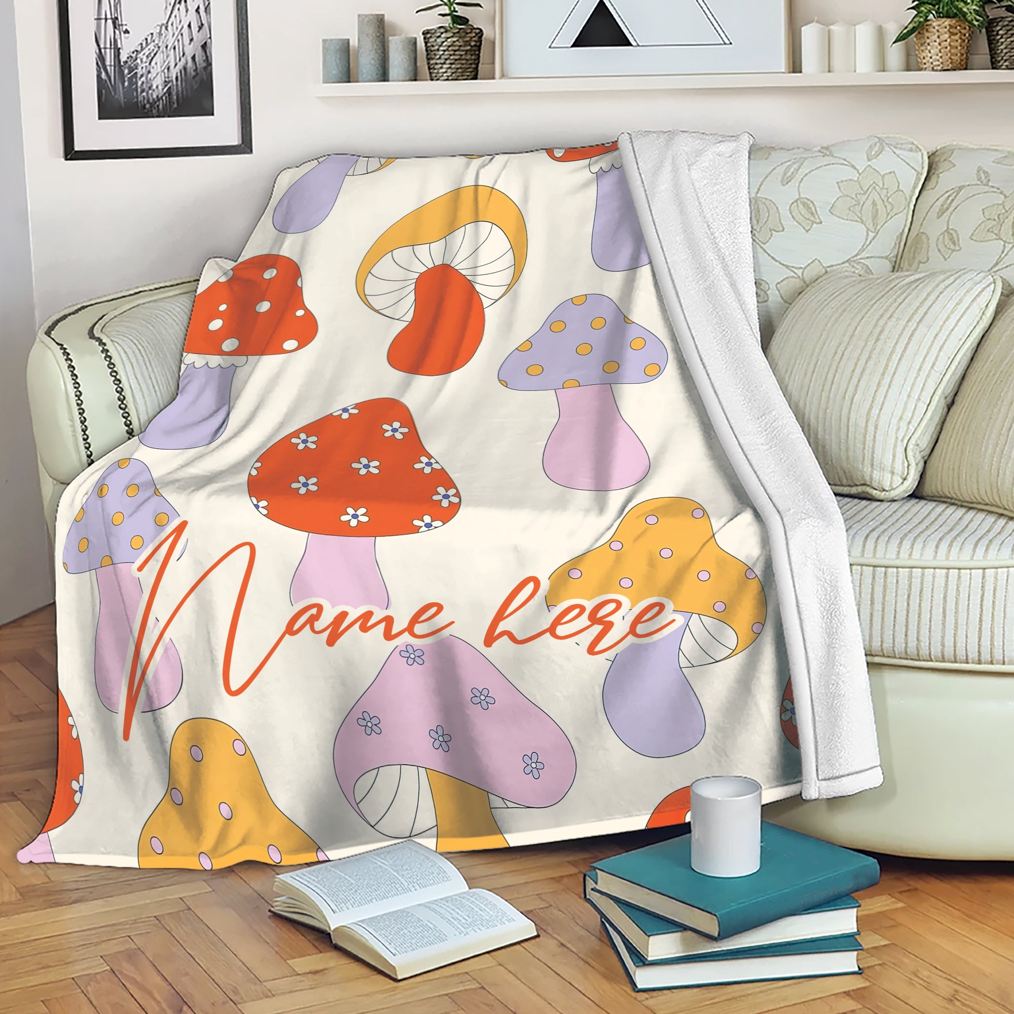 Petmytshirt Mushroom Blanket Mushroom Lover Plant Lover Gift Sherpa Fleece Blanket Custom Name Soft Cozy Plush Throw Blanket