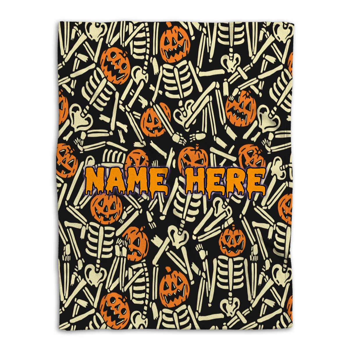 Petmytshirt Halloween Blanket Pumpkin Skeleton Skull Sherpa Fleece Blanket Custom Name Soft Cozy Plush Throw Blanket Halloween Gift
