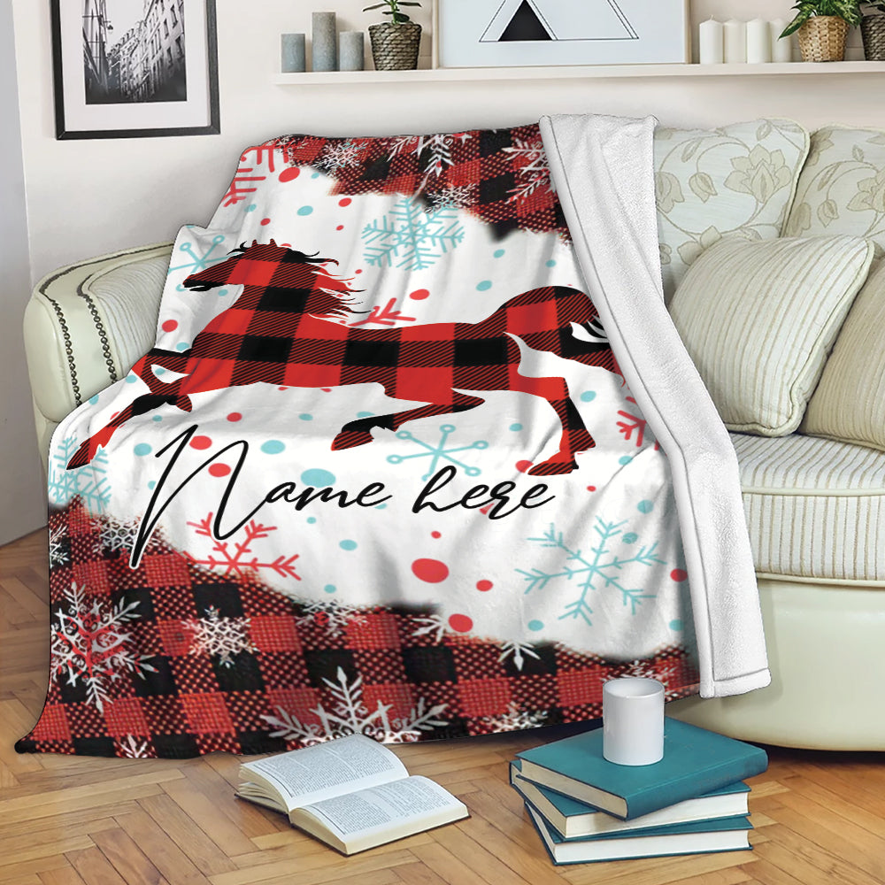 Petmytshirt Horse Blanket Horse and Red Plaid Sherpa Fleece Blanket Soft Cozy Plush Throw Blanket Christmas Gift For Horse Lover