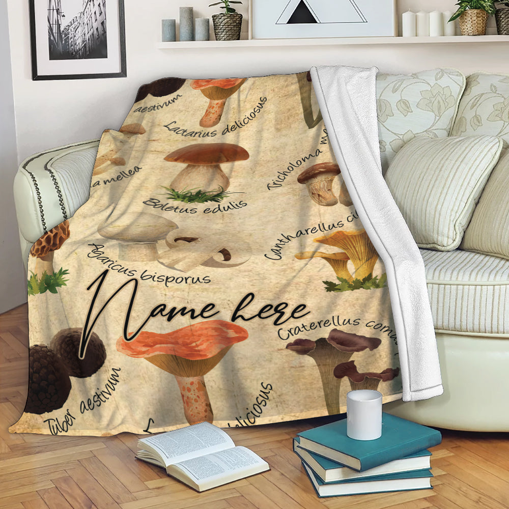 Petmytshirt Mushroom Blanket Wild Mushroom Plant Lover Vintage Sherpa Fleece Blanket Custom Name Soft Cozy Plush Throw Blanket