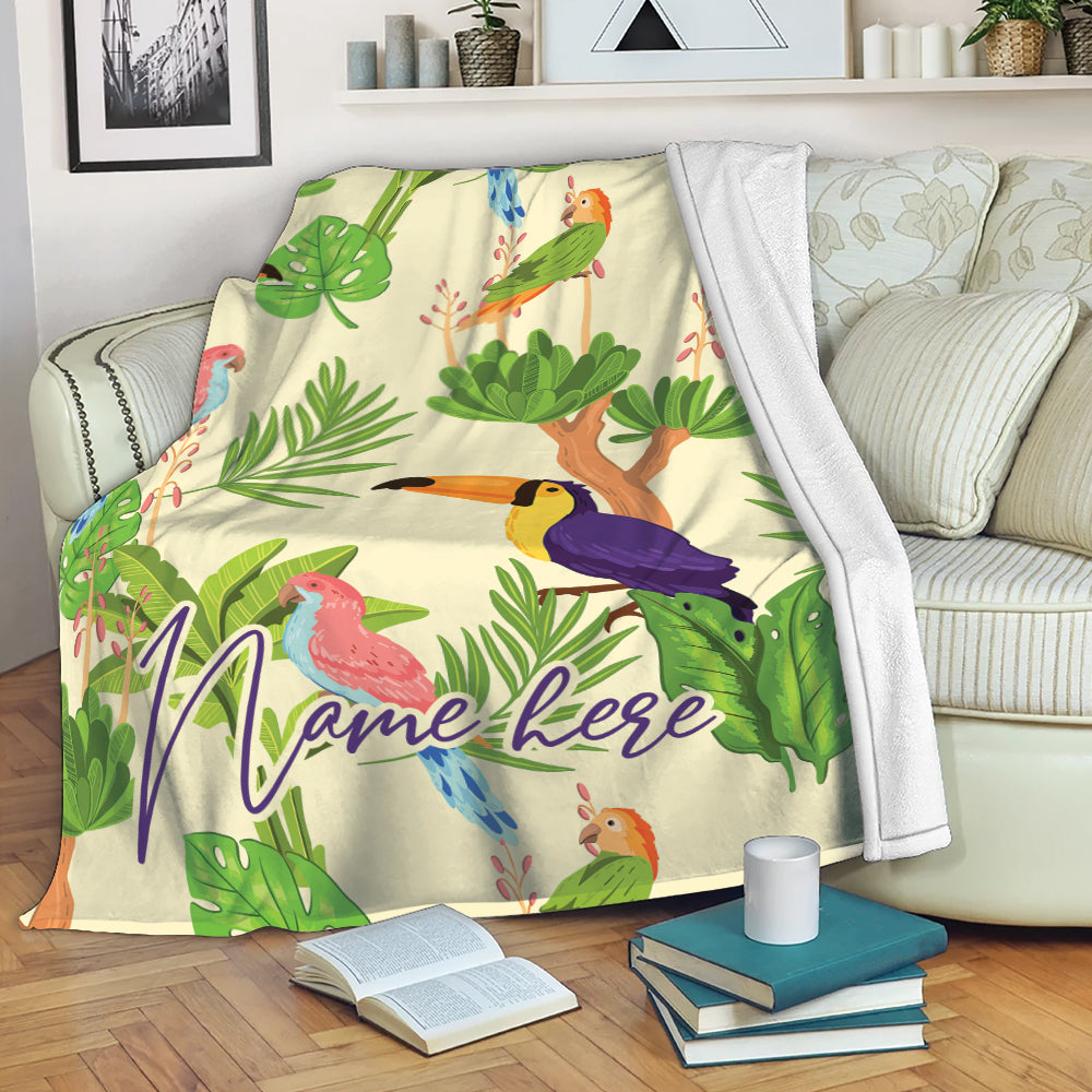 Petmytshirt Toucan Bird Blanket Toucan Bird Tropical Hawaii Style Sherpa Fleece Blanket Custom Name Soft Cozy Plush Throw Blanket