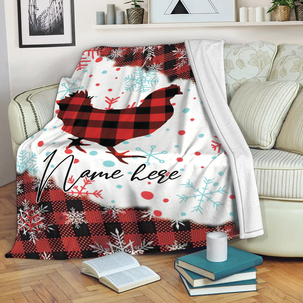 Petmytshirt Chicken Blanket Christmas Red Plaid Chicken Roaster Sherpa Fleece Blanket Custom Name Soft Cozy Plush Throw Blanket
