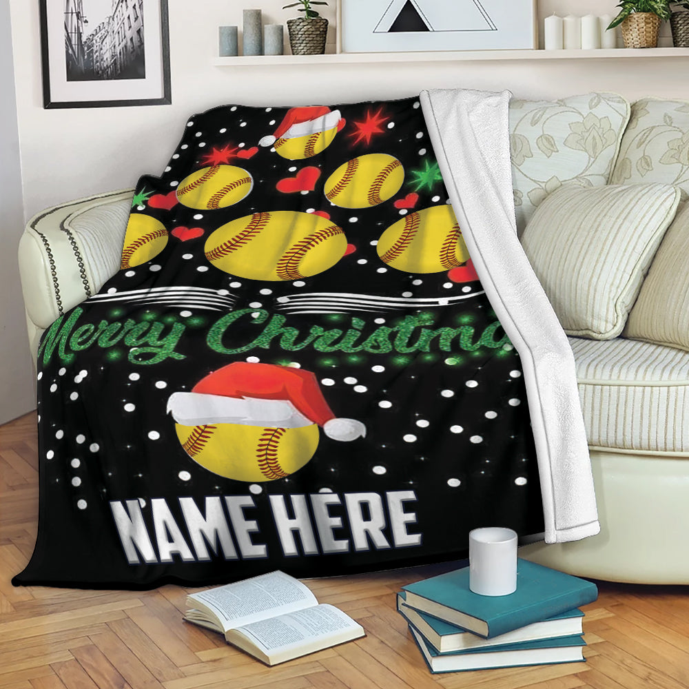 Petmytshirt Softball Blanket Softball Girl Christmas Sherpa Fleece Blanket Custom Name Soft Cozy Plush Throw Blanket