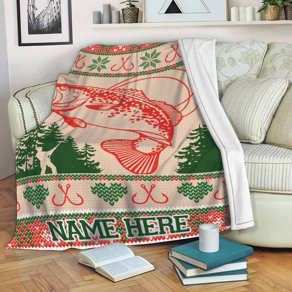 Petmytshirt Fishing Blanket Christmas Ugle Sherpa Fleece Blanket Soft Cozy Plush Throw Blanket Christmas Gift For Husband