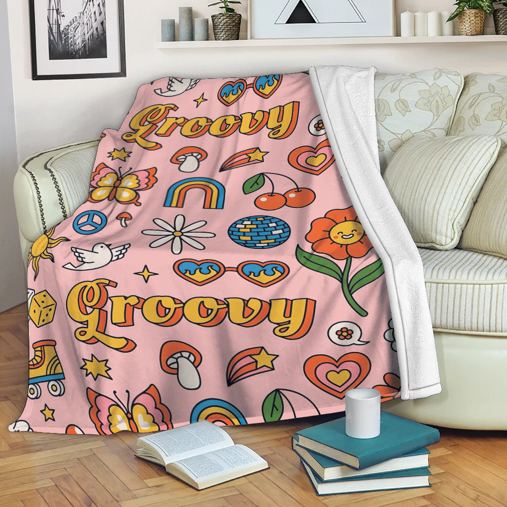 Hippie Blanket Hippie Hippy Symbol Pink Groovy Sherpa Fleece Blanket Soft Cozy Plush Throw Blanket