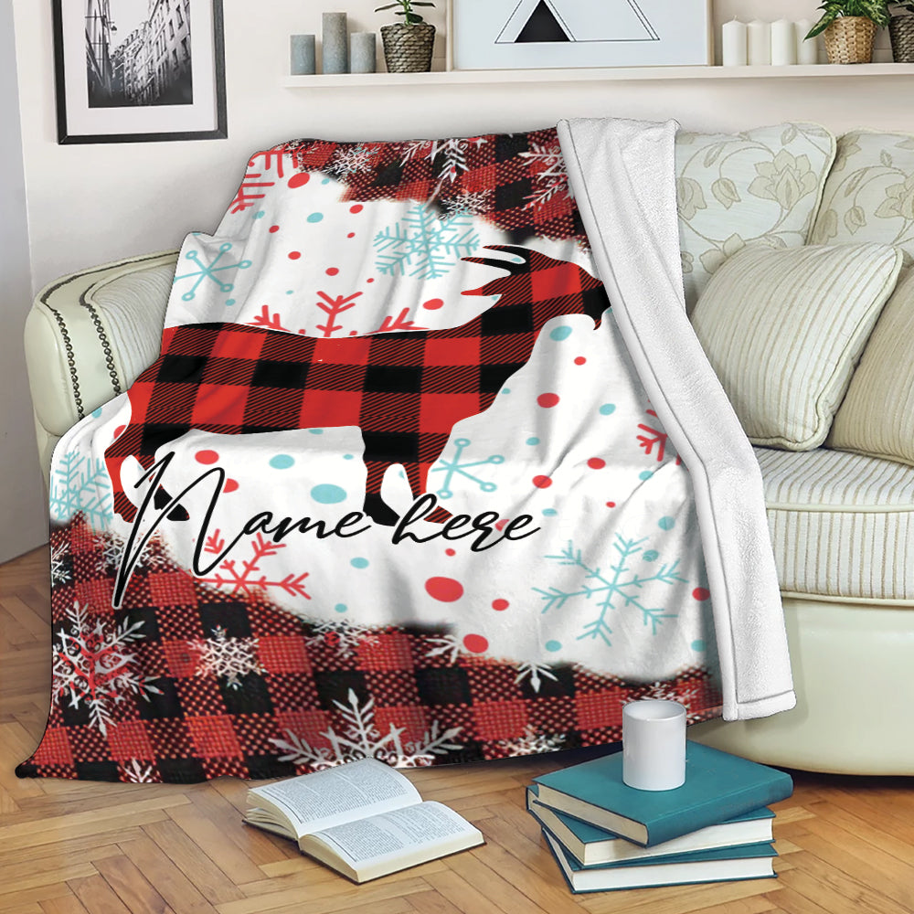 Petmytshirt Goat Blanket Goat Farm Animal Red Plaid Christmas Xmas Noel Sherpa Fleece Blanket Custom Name Soft Cozy Plush Throw Blanket