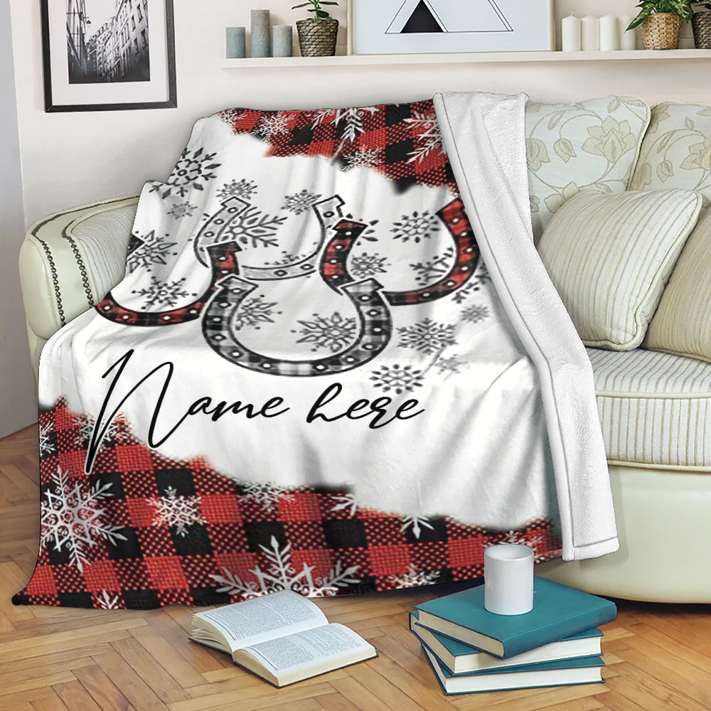 Petmytshirt Horse Blanket Horseshoe and Red Plaid Sherpa Fleece Blanket Soft Cozy Plush Throw Blanket Christmas Gift For Horse Lover