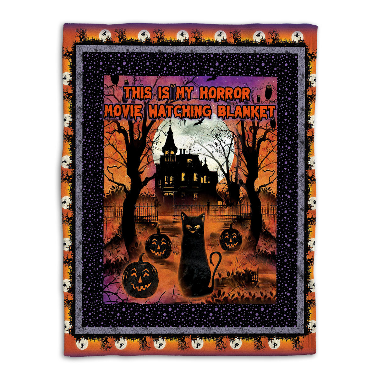 Halloween Blanket This Is My Halloween Watching Horror Movie Blanket Black Cat Pumpkin Sherpa Fleece Blanket Soft Cozy Plush Throw Blanket