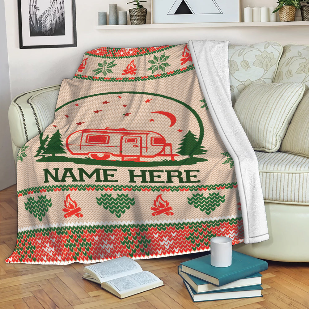 Petmytshirt Camping Blanket Ugly Christmas Camper Sherpa Fleece Blanket Soft Cozy Plush Throw Blanket Christmas Gift For Women Girl