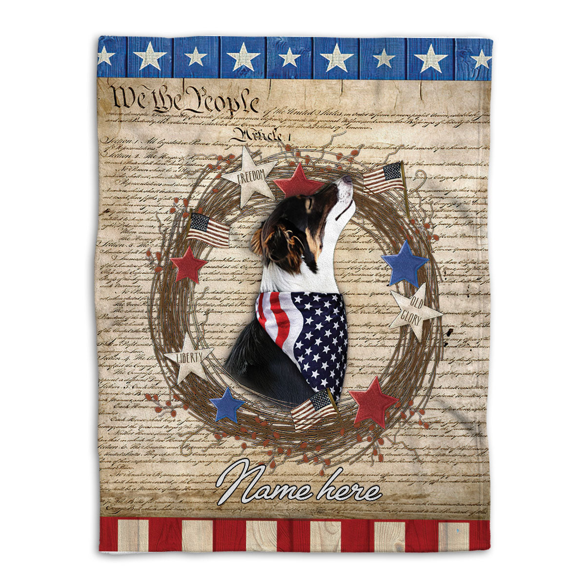 Petmytshirt Border Collie Blanket Patriotic Border Collie Dog Sherpa Fleece Blanket Custom Name Soft Cozy Plush Throw Blanket
