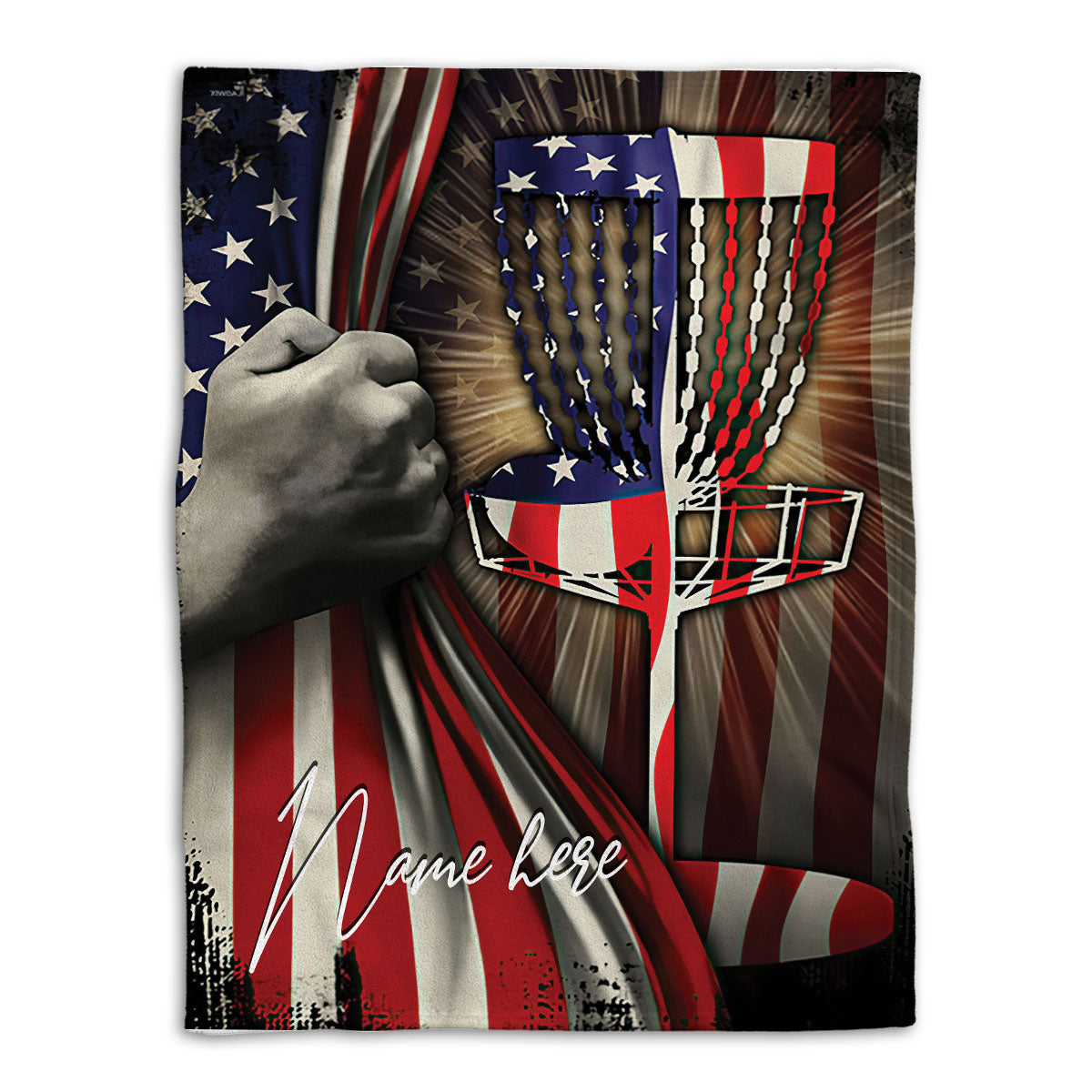 Petmytshirt Disc Golf Blanket Disc Golf and US Flag Sherpa Fleece Blanket Custom Name Soft Cozy Plush Throw Blanket For Sports Lover