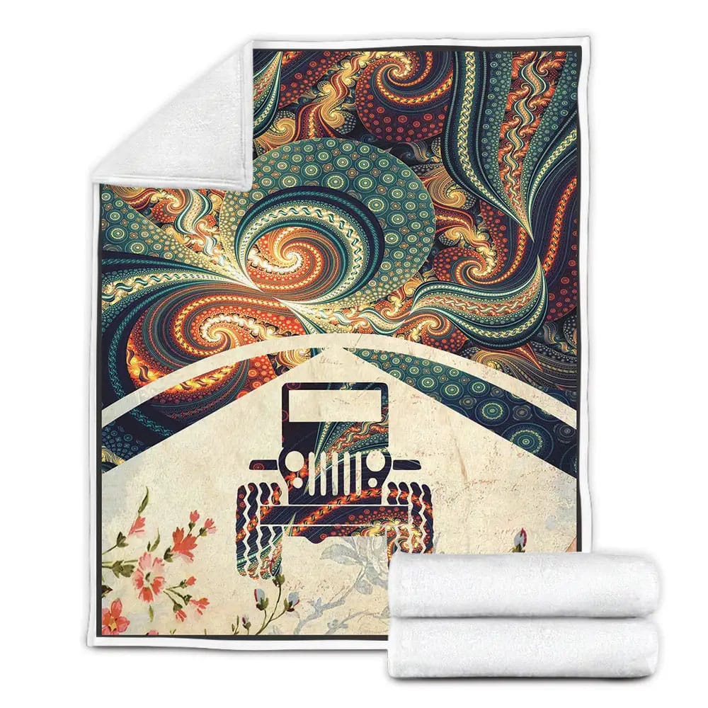 Jeep Brown Fractal Fleece Blanket Perfect 