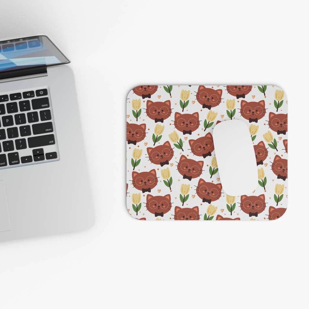 Allleftout Brown Cat And Tulips Mouse Pad