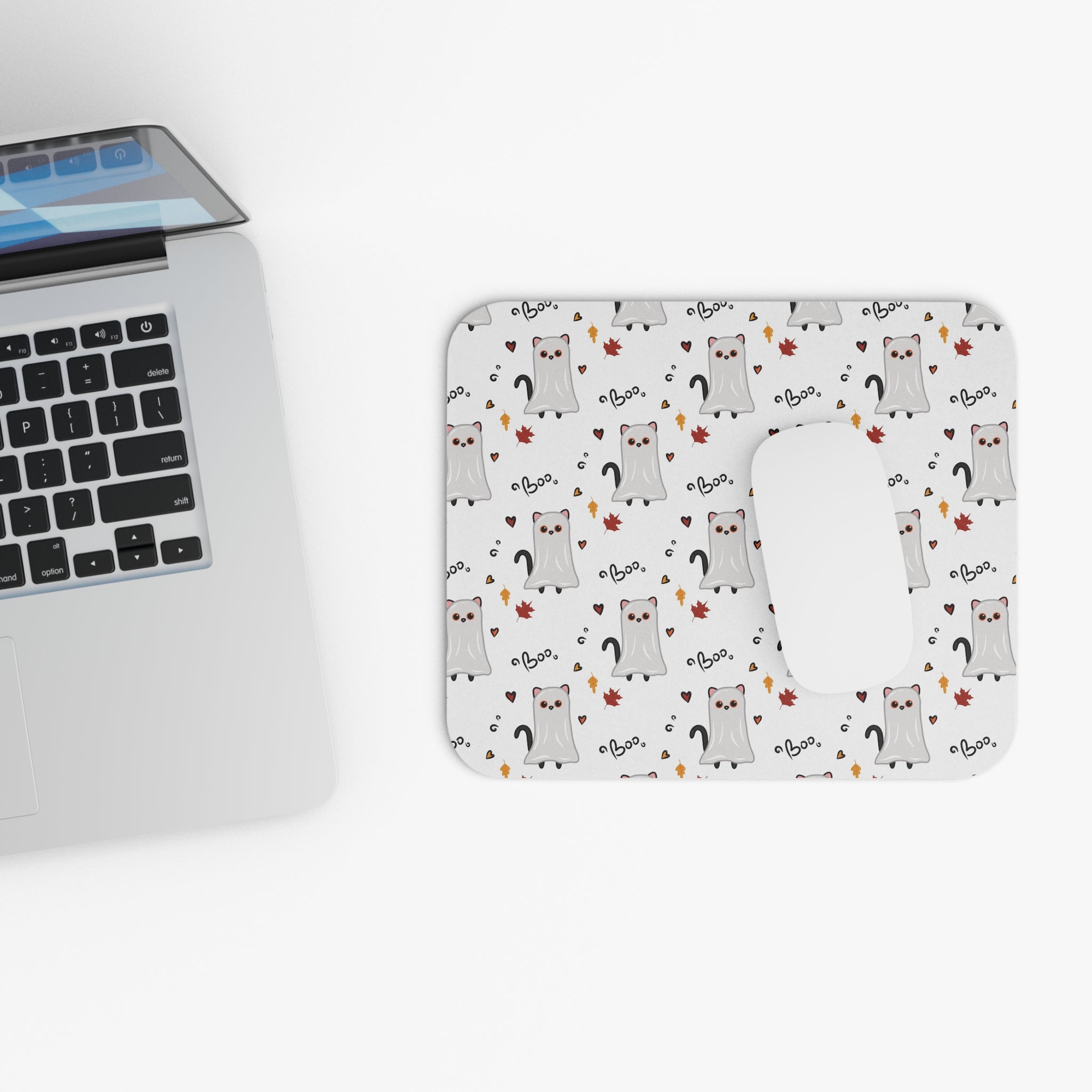 Allleftout Ghost Cat Halloween Mouse Pad
