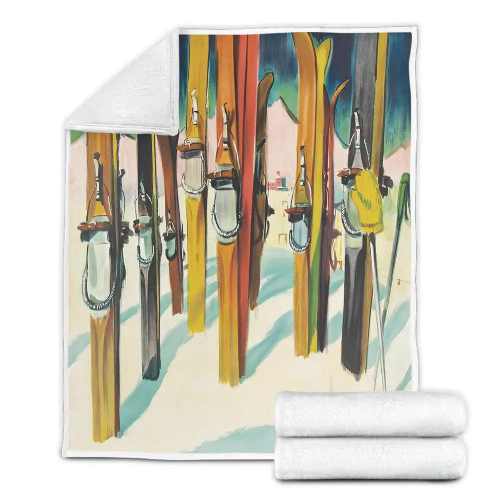 Skiing Equipment Fleece Blanket Perfect 