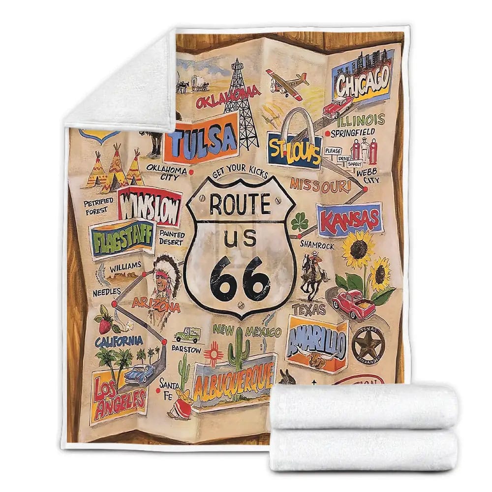 Road Map Route 66 Fleece Blanket Perfect 
