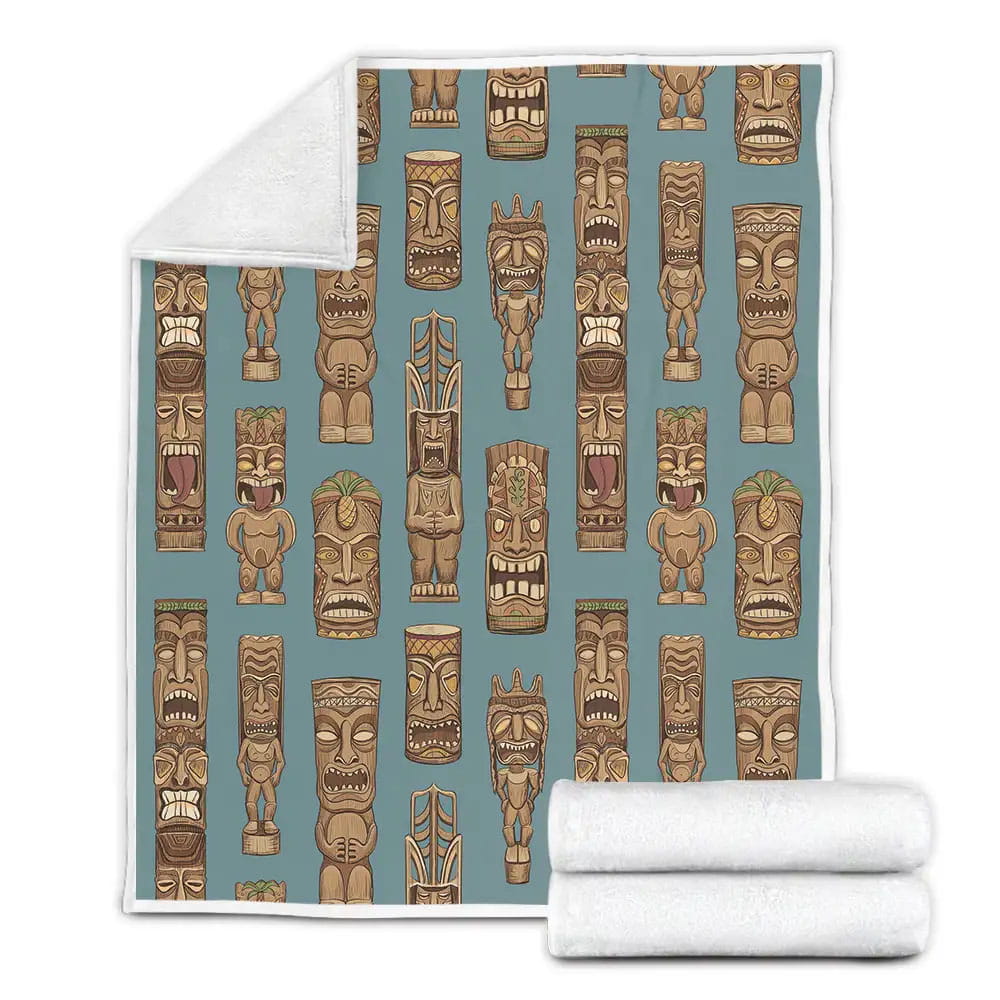 Tiki Mask Fleece Blanket Gift For Wife Husband Besties