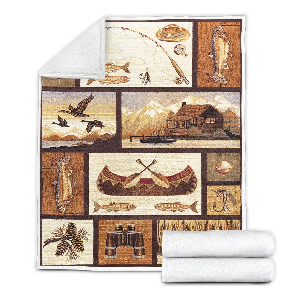 Gone Fishing Rustic Fleece Blanket Perfect 