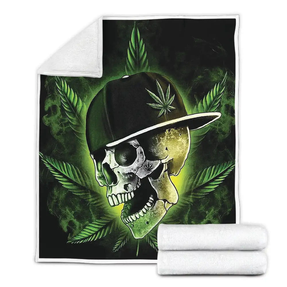 Skull Marijuana Leaf Fleece Blanket Perfect 