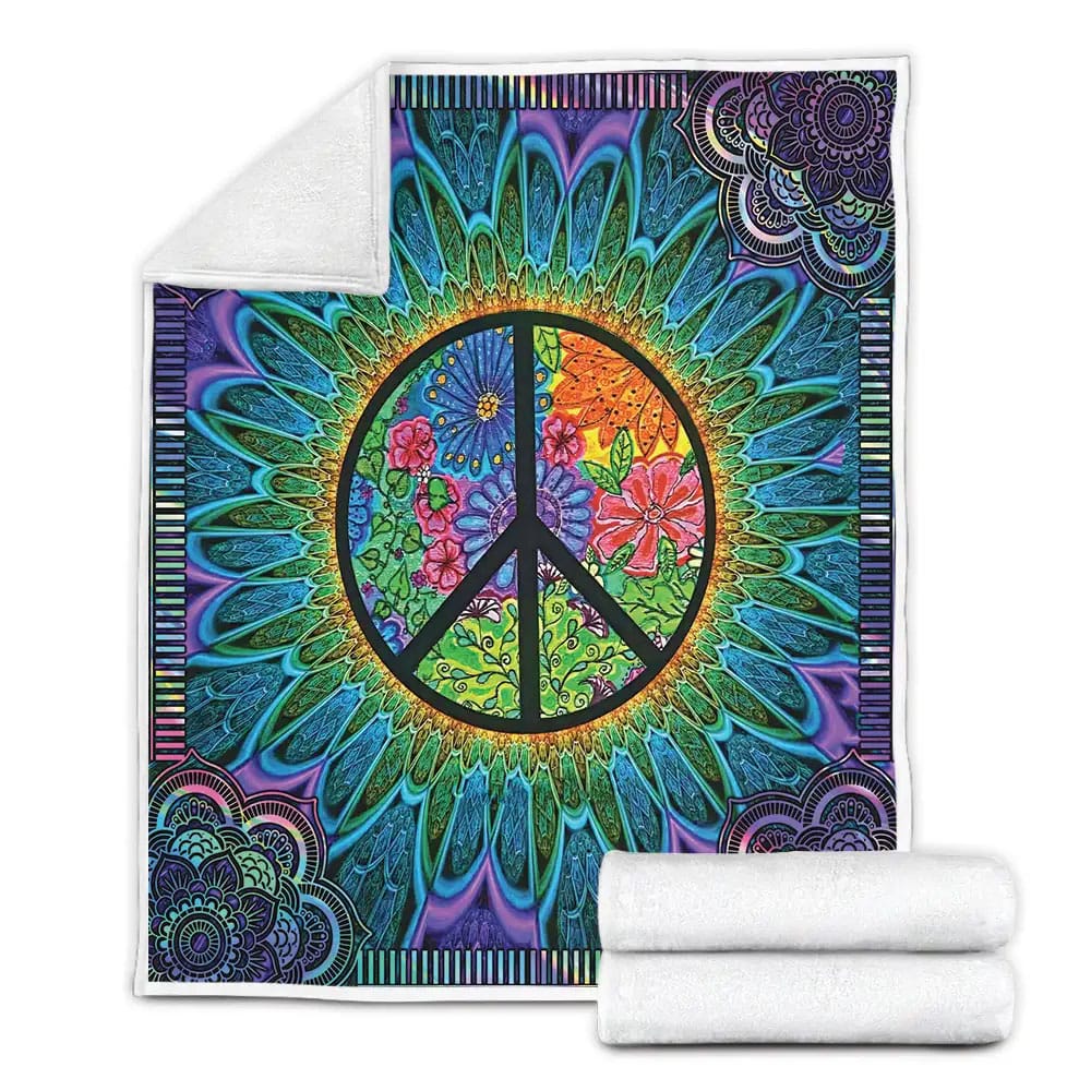 Purple Flower Hippie Fleece Blanket Perfect 
