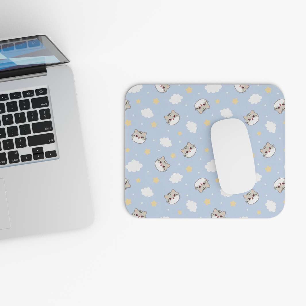 Allleftout Gray Cat And Clouds Mouse Pad