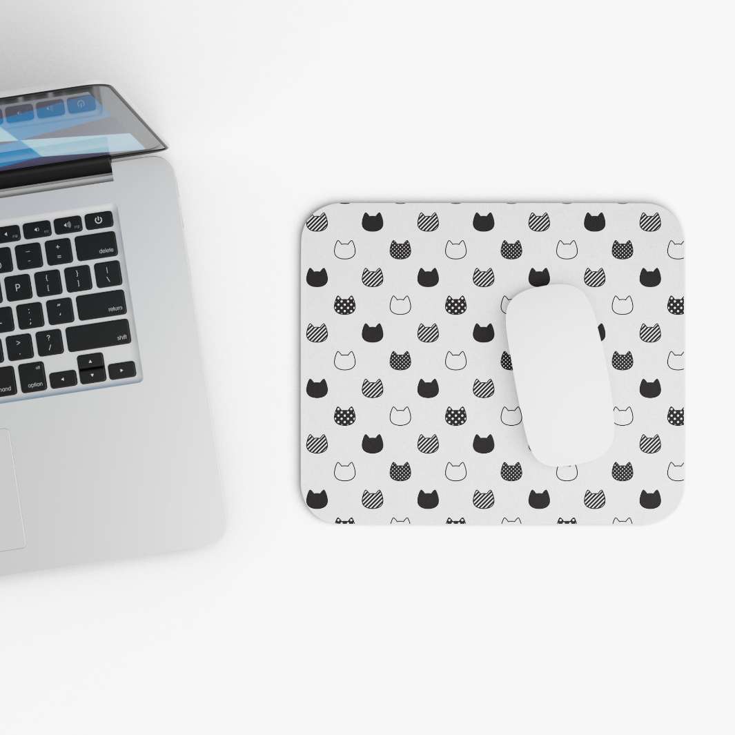 Allleftout Patterned Black And White Cat Head Mouse Pad